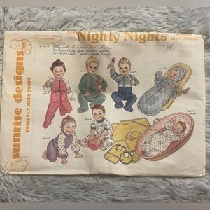 UNCUT VERY RARE VINTAGE 1985 Sunrise Design NightyNights infant sewing pattern